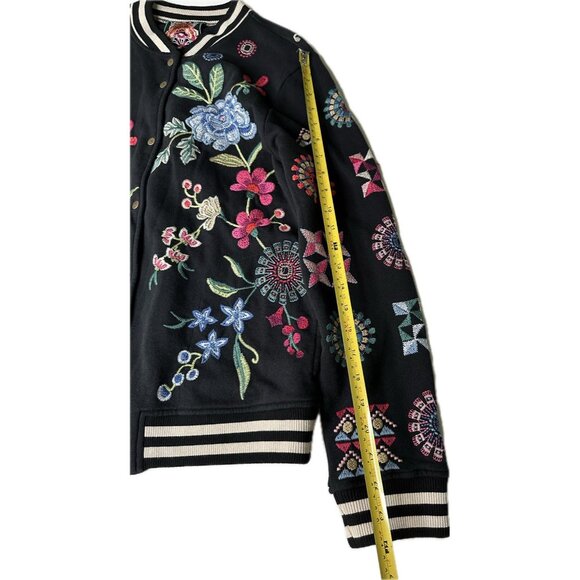 JOHNNY WAS Black French Terry Bomber Jacket Embroidered Boho Small Boho - Picture 8 of 10